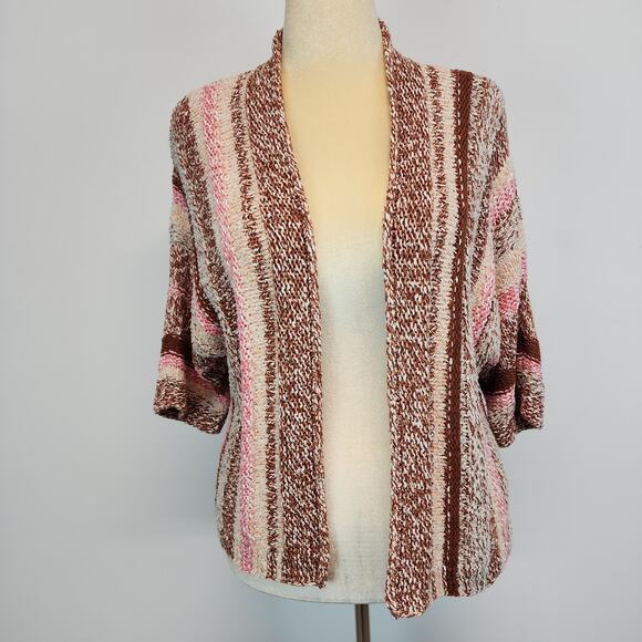 J. Jill Chunky Knit Cardigan Size PS Striped Open Front Dolman 1/2 Sleeve Mature - Picture 1 of 10